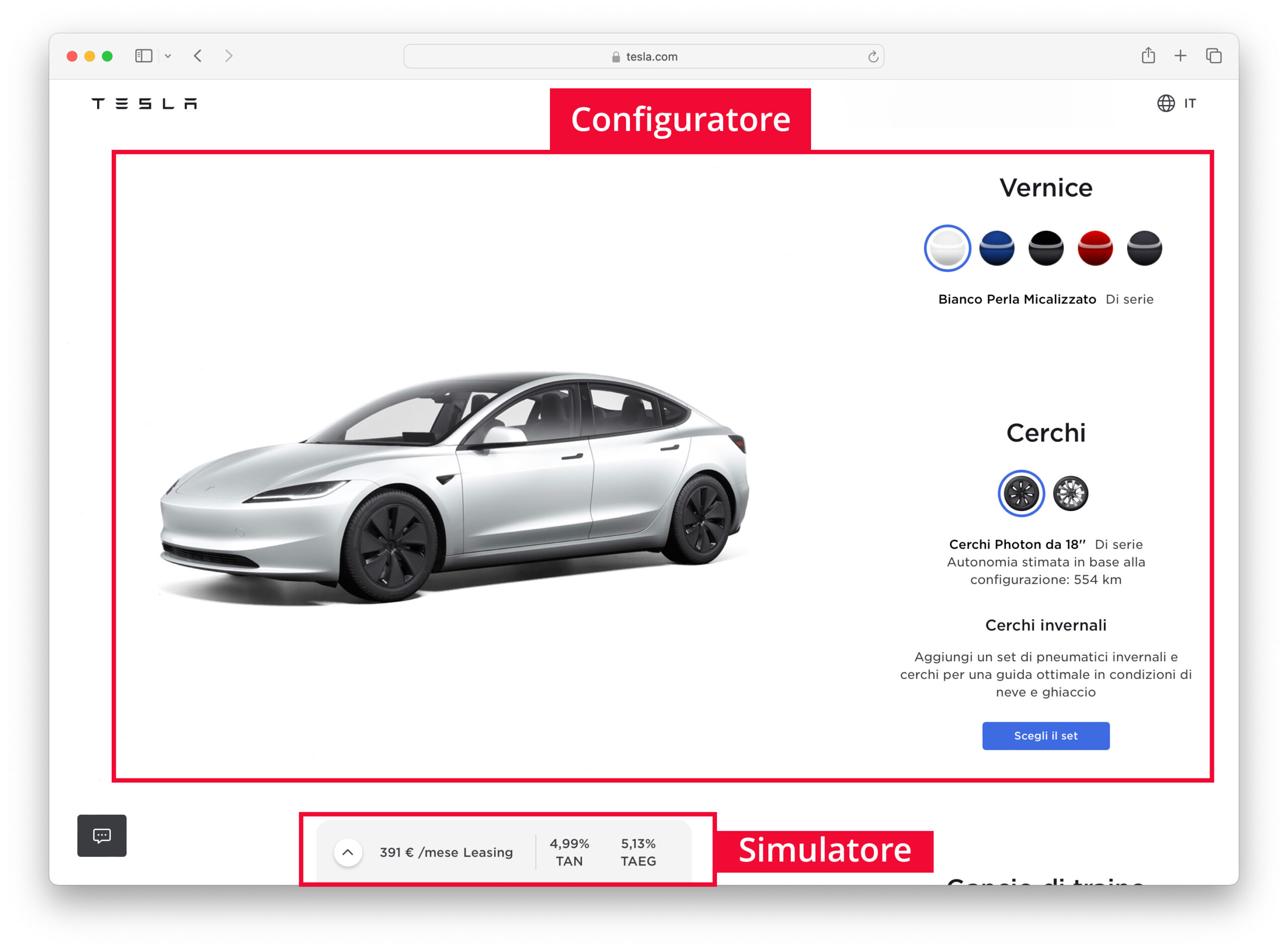 sito tesla configuratore